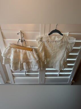 Crewcuts Cream Eyelet Ruffle Blouse and Skirt Set